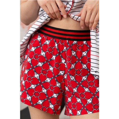 Комплект жен: жакет к/рук, шорты Mia Cara SS23WJ326 Te Amo белый/красный сердечки/полоска