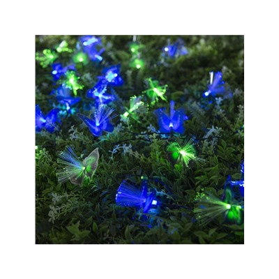 Гирлянда «Нить», 4.5 м, с насадками в виде бабочек, IP44, 30 LED, 2 режима, солнечная батарея, тёмная нить, свечение синее/зелёное