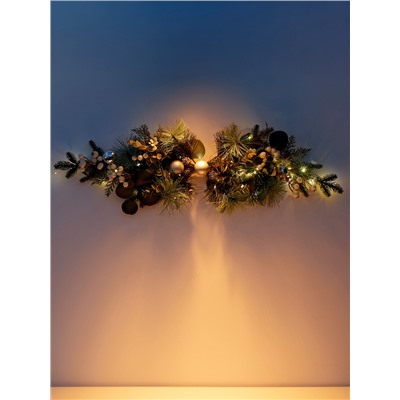 Декор настенный «Снежноягодник», 72×20 см, 18 LED, от батареек CR2032×2, свечение тёплое белое