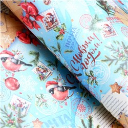 Бумага упаковочная новогодняя «Снегирь на письме», белый крафт, 80 г/м², 50×70 см