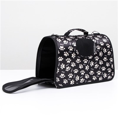 Сумка - переноска для животных «Лапки Happy», размер S, 37.5×17×22 см, чёрная