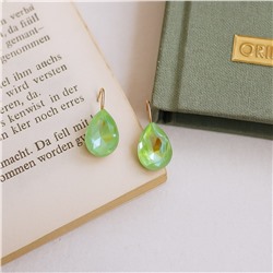 Серьги ювелирная бижутерия коллекция "Дубай" покрытие позолота, вставка: кристалл, цвет: зеленый переливающийся, арт.007.136