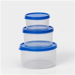 Набор контейнеров для хранения еды Доляна, 3 шт. 150 мл, 300 мл, 500 мл, прозрачные, крышка синяя