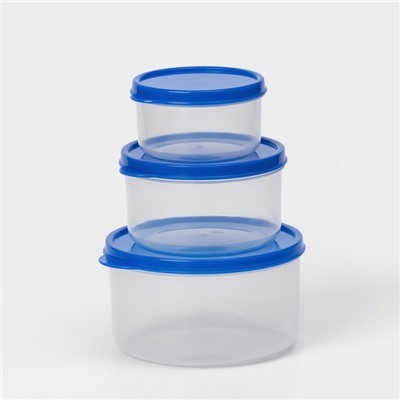 Набор контейнеров для хранения еды Доляна, 3 шт. 150 мл, 300 мл, 500 мл, прозрачные, крышка синяя