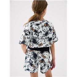 Комплект трикотажный для девочек: фуфайка (футболка), топ, шорты