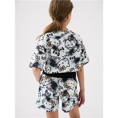 Комплект трикотажный для девочек: фуфайка (футболка), топ, шорты