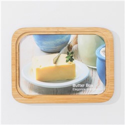 Маслёнка Heaven, 15.5×11.5×7 см, бамбук, крышка пластик, белая