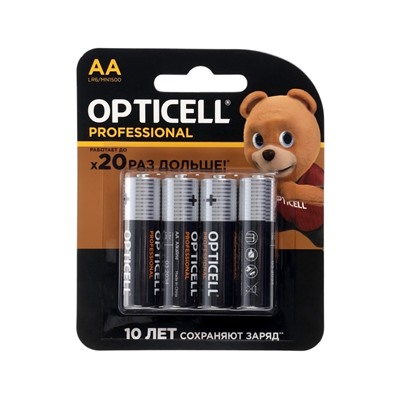 Батарейка алкалиновая OPTICELL PROFESSIONAL, AA, LR06-4BL, 1.5В, блистер, 4 шт
