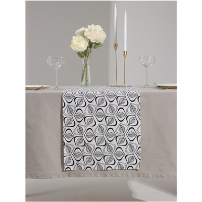 Дорожка на стол Этель Leaves 40×149 см, 100% хлопок, саржа 190 г/м², белая/чёрная