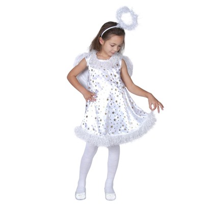 Карнавальный костюм «Звёздный ангел», нимб, платье, крылья, р-р 32, рост 122-128 см