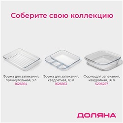Форма для запекания и выпечки Доляна, 3 л, 35×24×6 см, овальная, жаропрочное стекло, прозрачная