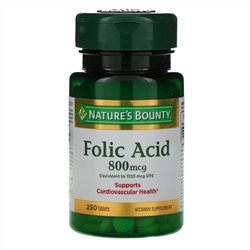 Nature's Bounty, фолиевая кислота, 800 мкг, 250 таблеток