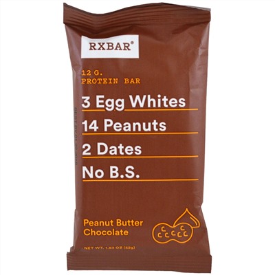 RXBAR, Protein Bar, Peanut Butter Chocolate, 12 Bars, 1.83 oz (52 g) Each