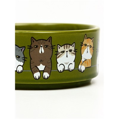 Миска керамическая «Парные коты» 200 мл - 10.5×10.5×4 см, зелёная