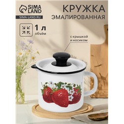 Кружка эмалированная, 1 л, с крышкой и носиком, белая