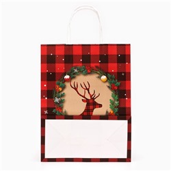 Пакет бумажный подарочный новогодний крафт «Новогодний Олень», 27×21×11 см
