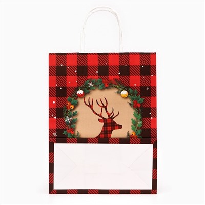 Пакет бумажный подарочный новогодний крафт «Новогодний Олень», 27×21×11 см