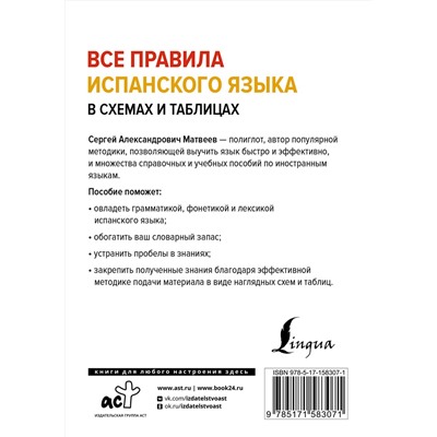 АСТ С. А. Матвеев "Все правила испанского языка в схемах и таблицах"