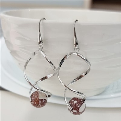 Серьги длинные с натуральным камнем коричневая яшма, арт.218.253