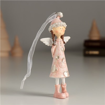 Фигурка-подвеска полистоун «Девочка-ангел в розовой шапке», ёлочная игрушка, 4.5×2.5×10.5 см