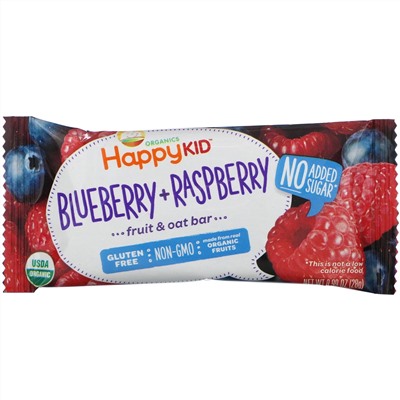Happy Family Organics, Happy Kid, черника + малина, фруцты и овес, 5 кусков, 0,99 унц. (28 г) каждый