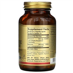 Solgar, Сухой витамин E с селеном без дрожжей, 100 вегетарианских капсул