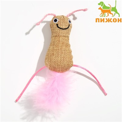 Мягкая игрушка для кошек с кошачьей мятой и пуховым хвостом «Гусеница», розовая