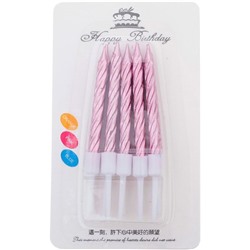 Свечи для торта 7см "Металлик" розовые с подставками (упаковка 10 шт.)