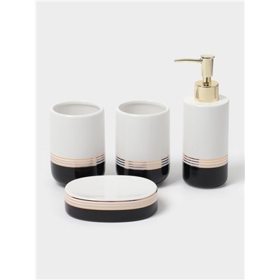 Аксессуары для ванной «Лили», 4 предмета: дозатор 300 мл, мыльница, 2 стакана, бело-чёрные
