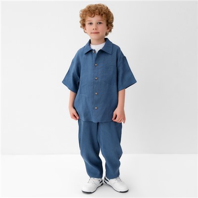 Рубашка для мальчика KAFTAN Linen, размер 32 (110-116 см), синяя