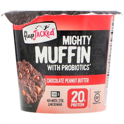 FlapJacked, Mighty Muffin с пробиотиками, со вкусом шоколадного арахисового масла (55 г)
