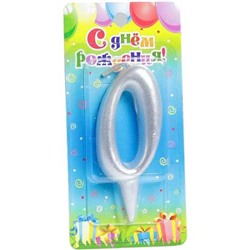 Свеча для торта серебряная - цифра "0"