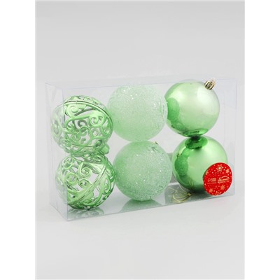 Ёлочные игрушки «Эстер», снежинки, шары новогодние, набор 6 шт., d=8 см, зелёный