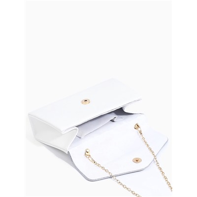 Сумка-клатч женская вечерняя на магните с ручкой, комбинированная, белая