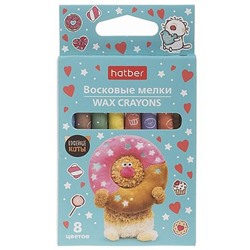 Мелки восковые 8цв "Кофейные коты" круглый корпус 9мм,картон.короб.с европодвесом (092083) Хатбер