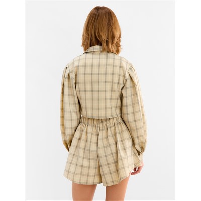 Костюм женский (блузка, шорты) MINAKU: Casual Collection, бежевая клетка, размер 42
