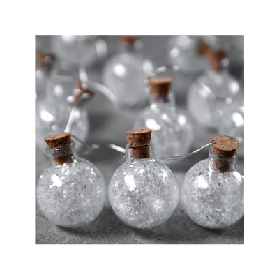 Гирлянда «Нить» 1.6 м с насадками «Шарики с белым конфетти», IP20, серебристая нить, 15 LED, батарейки ААх2 (нет в комплекте), свечение белое