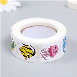 Наклейка бумага «Подводный мир», d=2.5 см, 500 шт. в рулоне, 3×6.5×6.5 см