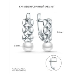 Серьги из серебра с культивированным жемчугом родированные 311093