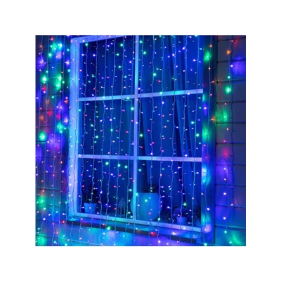 Гирлянда «Занавес» 2×9 м, IP44, УМС, белая нить, 1800 LED, свечение мульти, 220 В