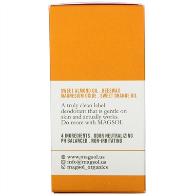 Magsol, Magnesium Deodorant, Sweet Orange,  3.2 oz (95 g)