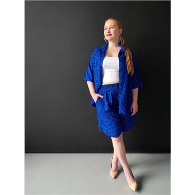 Костюм штапель рубашка _ шорты 1252 (Леопард синий)