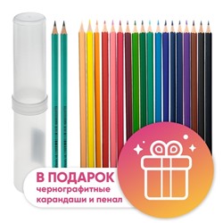 Карандаши Calligrata, цветные, 18 цветов, эконом, шестигранные, пластиковые, пенал-тубус и 2 чернографитных карандаша с ластиком в ПОДАРОК