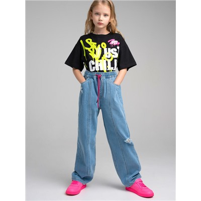 Брюки текстильные джинсовые для девочек