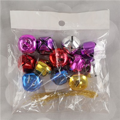 Бубенчики, набор 12 шт., размер 1 шт. — 2.5×2.5 см, цвет красный, жёлтый, розовый, синий, серебряный