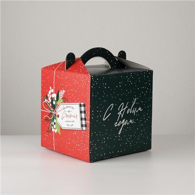 Коробка кондитерская с окном, сундук, «Новый год!» 20×20×20 см