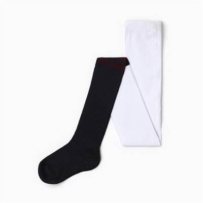 Колготки детские, цвет белый-синий, бордовые полоски, рост 116-122 см