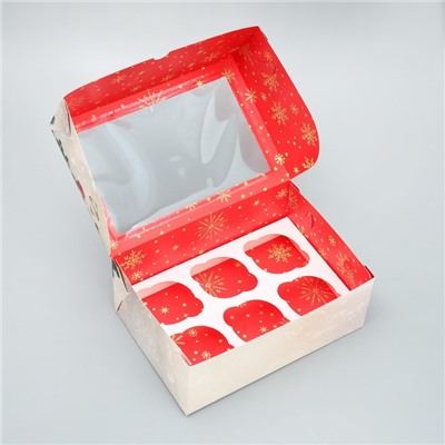 Коробка для капкейков складная с двусторонним нанесением «С Новым годом», 25×17×10 см