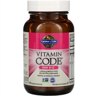 Garden of Life, Vitamin Code, RAW B12, 30 растительных капсул