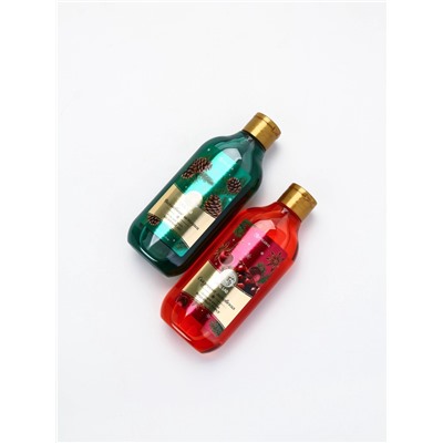 Подарочный набор новогодний в деревянной корзине: гель для душа, пена для ванны и полотенце, аромат хвойный лес и вишнёвый пирог, URAL LAB